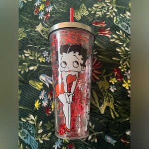 Betty Boop Red Glitter Double-Wall Tumbler with Red Straw